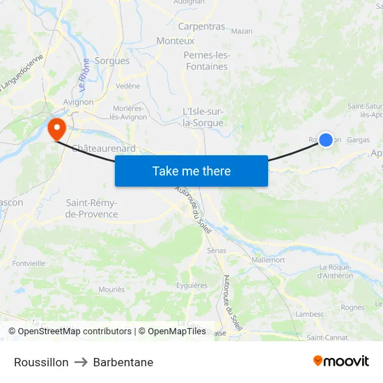 Roussillon to Barbentane map