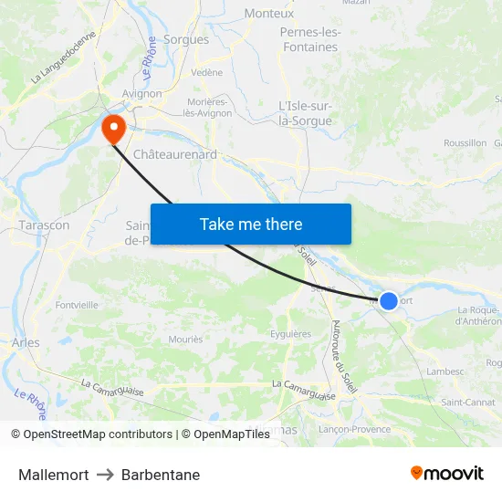 Mallemort to Barbentane map
