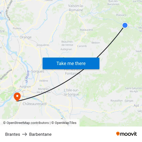 Brantes to Barbentane map