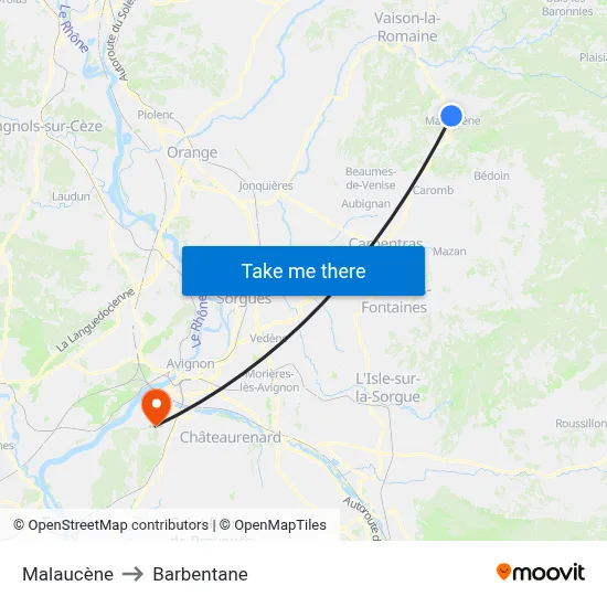 Malaucène to Barbentane map