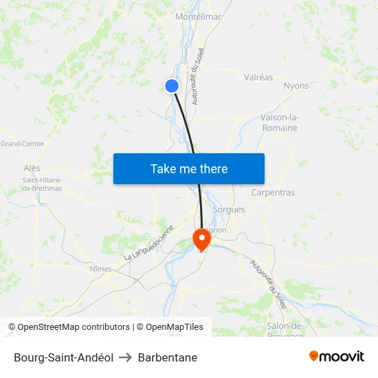 Bourg-Saint-Andéol to Barbentane map