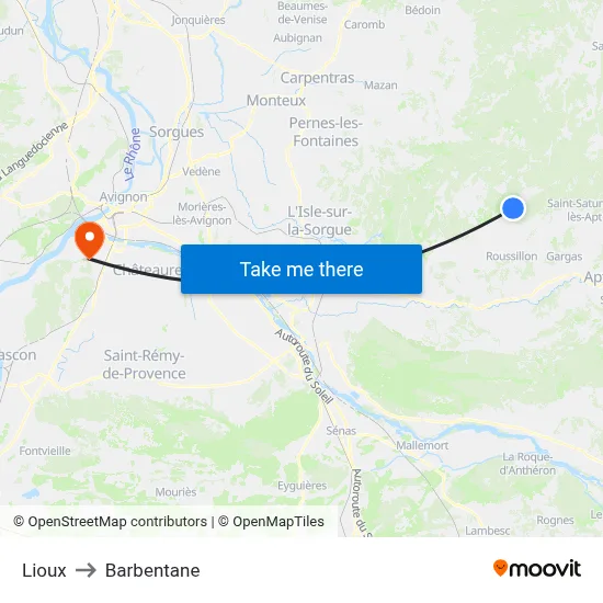 Lioux to Barbentane map