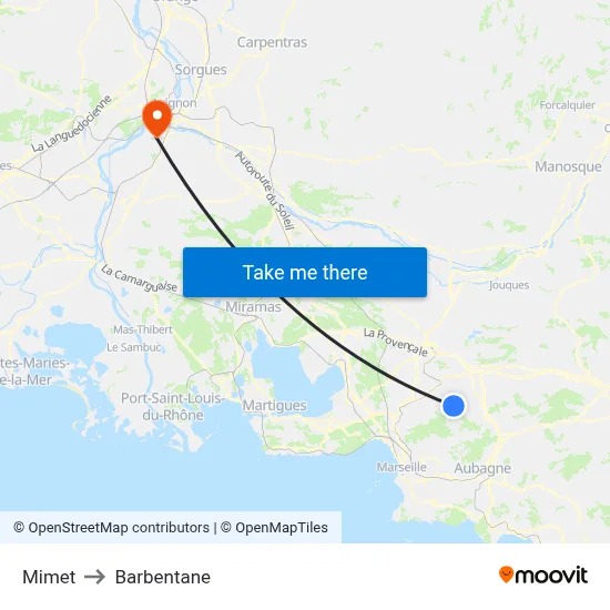 Mimet to Barbentane map