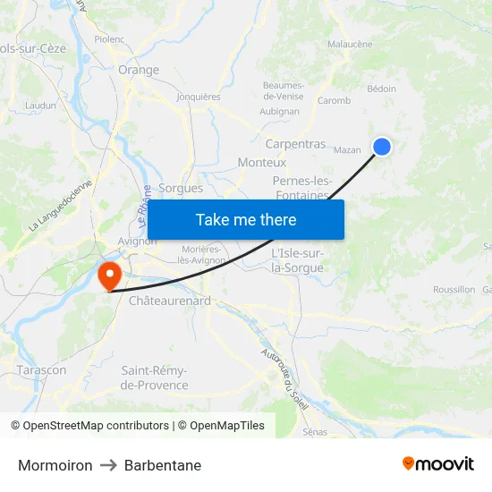 Mormoiron to Barbentane map