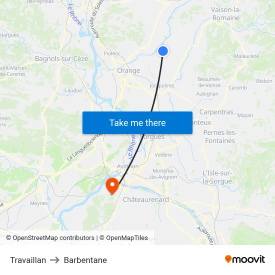 Travaillan to Barbentane map