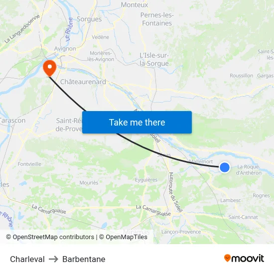 Charleval to Barbentane map