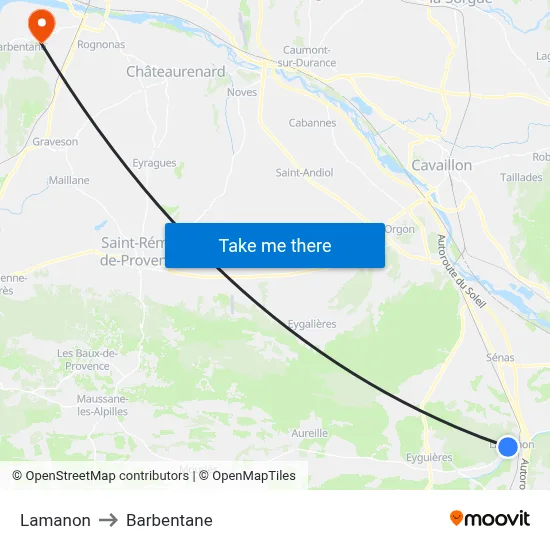 Lamanon to Barbentane map