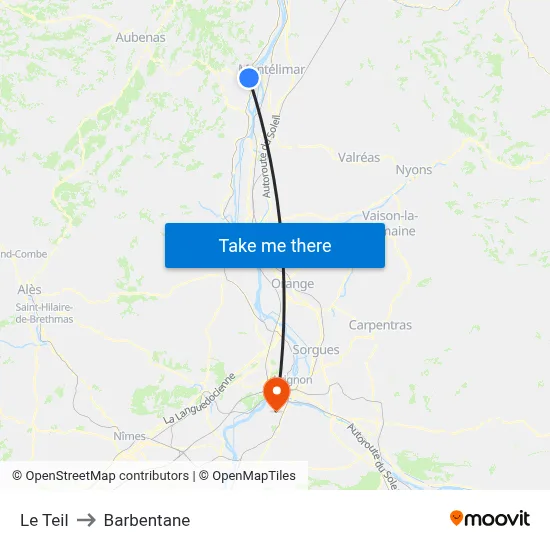 Le Teil to Barbentane map