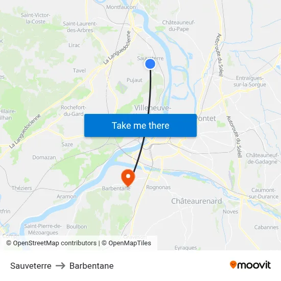 Sauveterre to Barbentane map