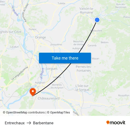 Entrechaux to Barbentane map