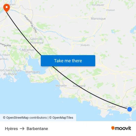 Hyères to Barbentane map