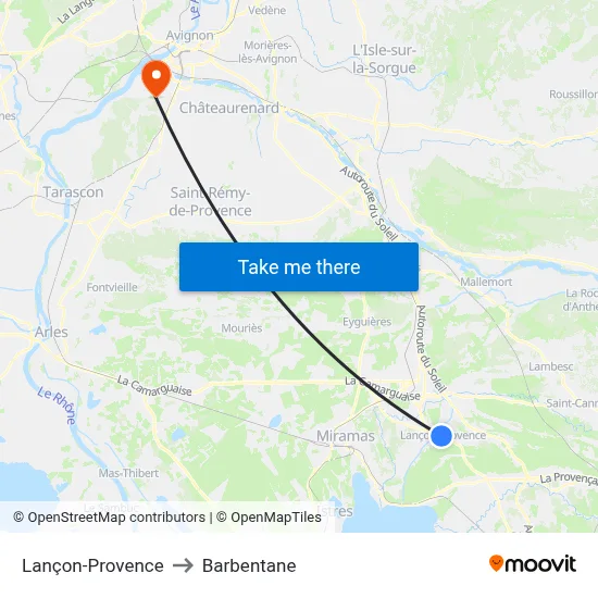 Lançon-Provence to Barbentane map