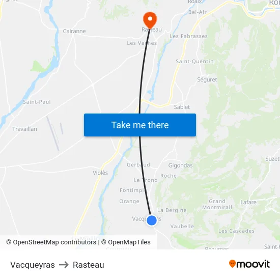 Vacqueyras to Rasteau map