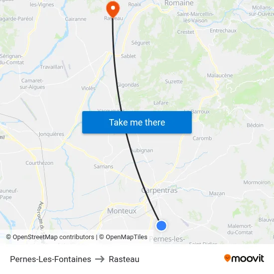 Pernes-Les-Fontaines to Rasteau map