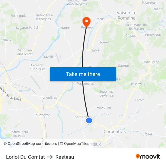 Loriol-Du-Comtat to Rasteau map