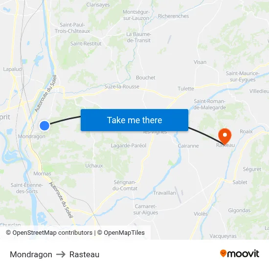 Mondragon to Rasteau map
