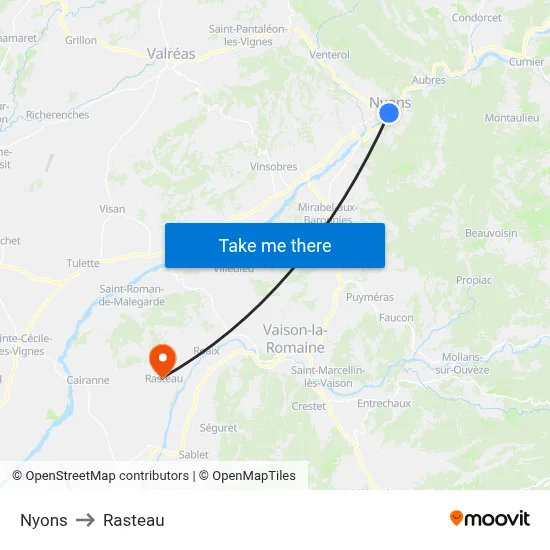 Nyons to Rasteau map