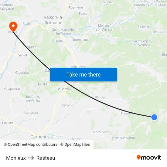 Monieux to Rasteau map