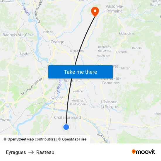 Eyragues to Rasteau map