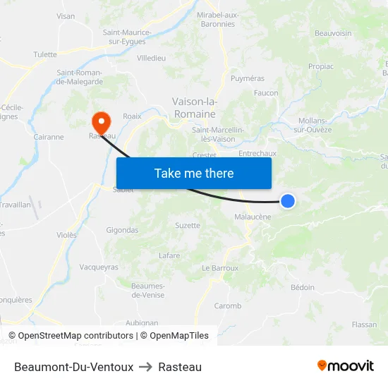 Beaumont-Du-Ventoux to Rasteau map