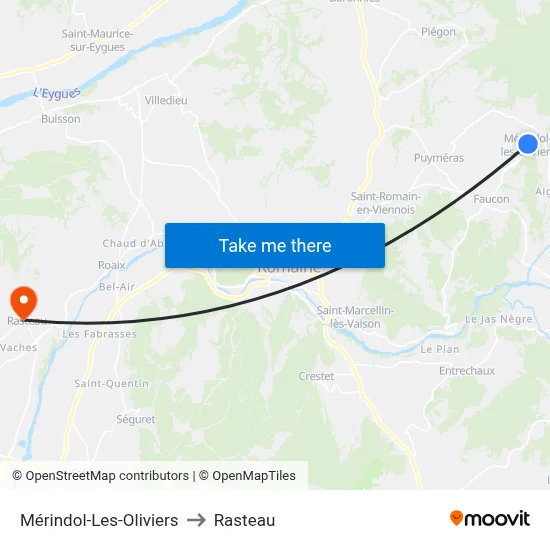 Mérindol-Les-Oliviers to Rasteau map