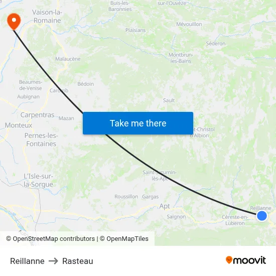 Reillanne to Rasteau map