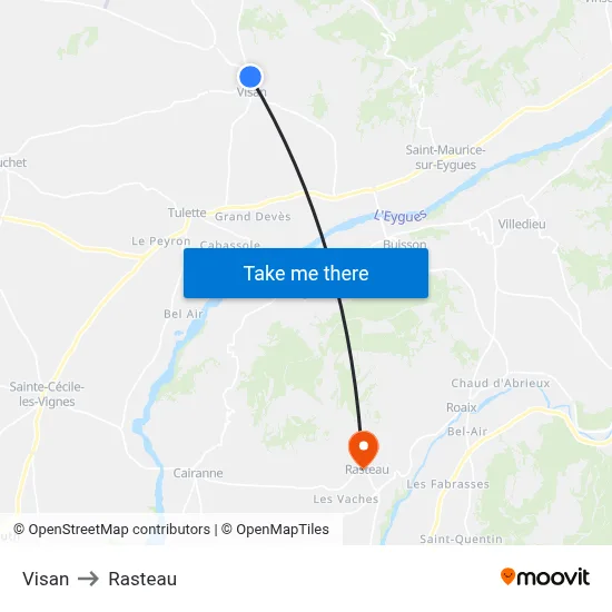 Visan to Rasteau map