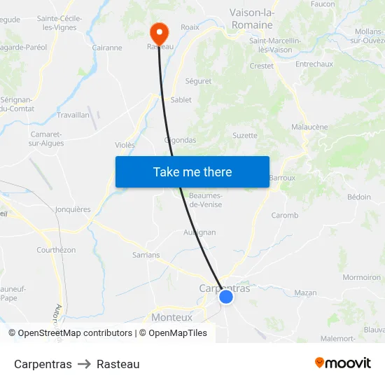 Carpentras to Rasteau map