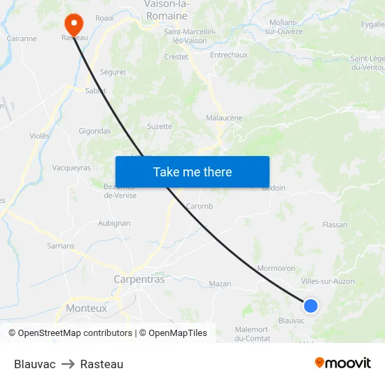 Blauvac to Rasteau map