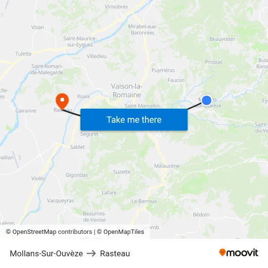 Mollans-Sur-Ouvèze to Rasteau map