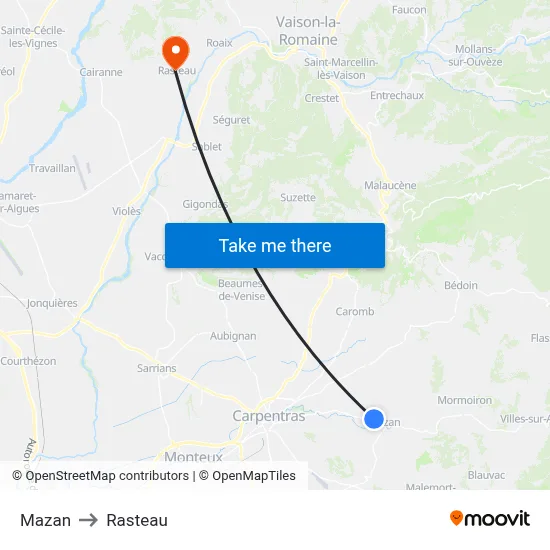 Mazan to Rasteau map