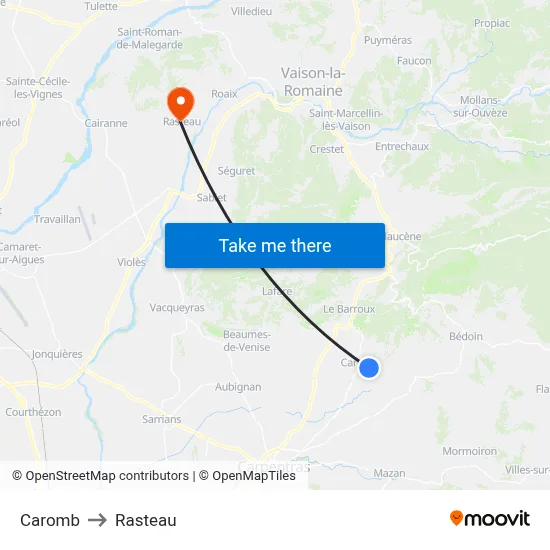 Caromb to Rasteau map