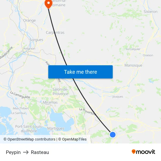 Peypin to Rasteau map