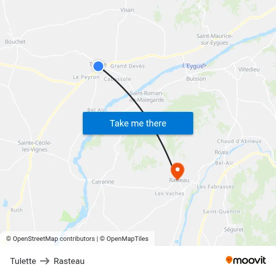 Tulette to Rasteau map