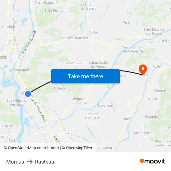 Mornas to Rasteau map
