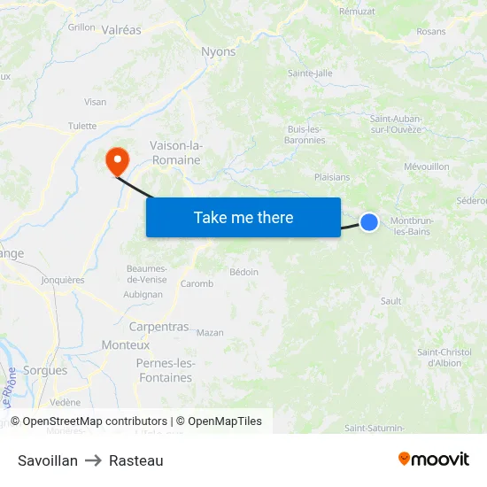 Savoillan to Rasteau map