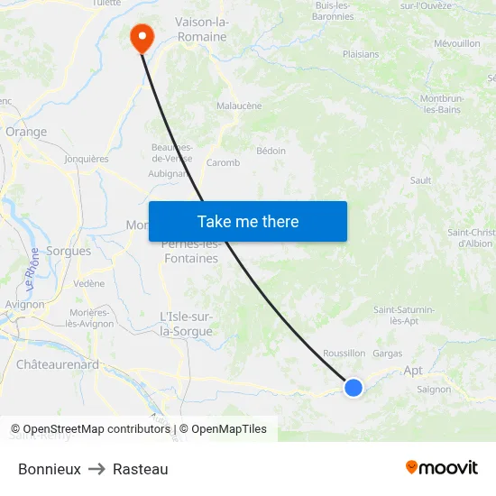 Bonnieux to Rasteau map
