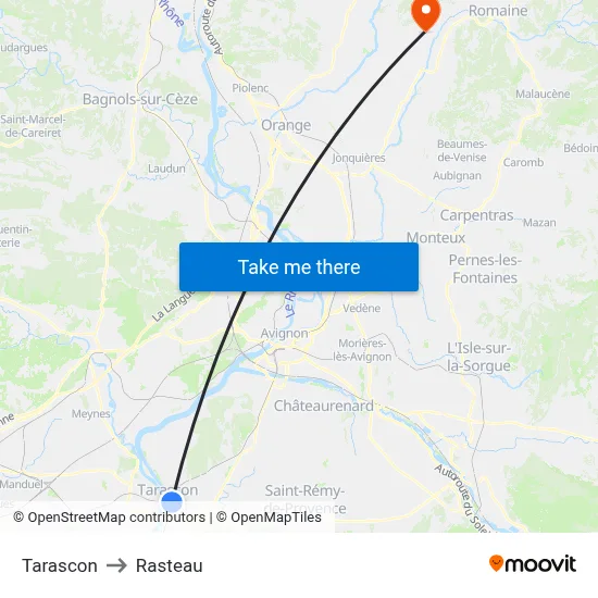 Tarascon to Rasteau map