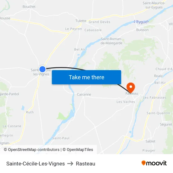 Sainte-Cécile-Les-Vignes to Rasteau map