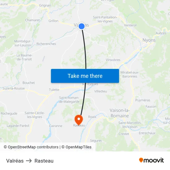 Valréas to Rasteau map