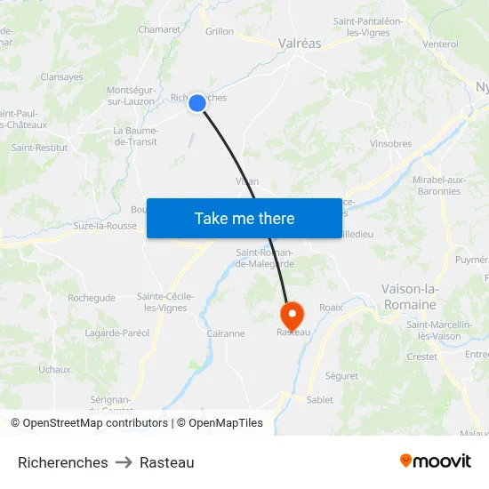 Richerenches to Rasteau map