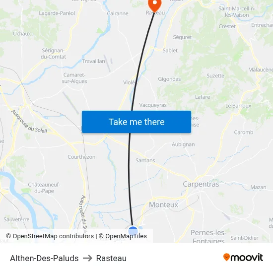 Althen-Des-Paluds to Rasteau map