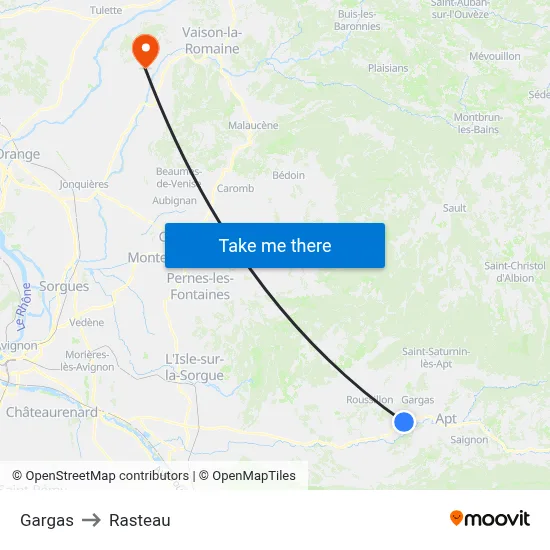 Gargas to Rasteau map