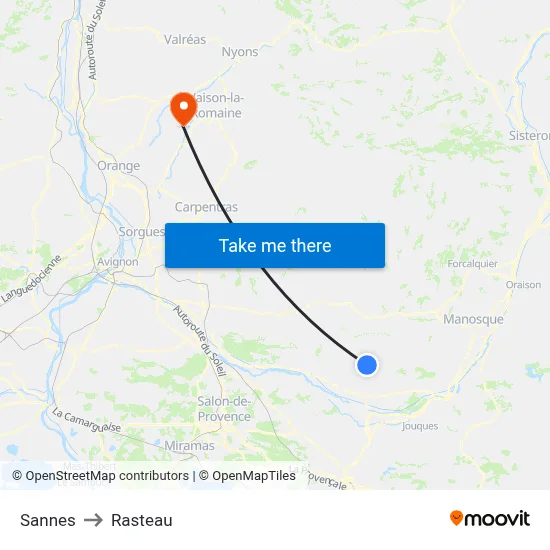 Sannes to Rasteau map