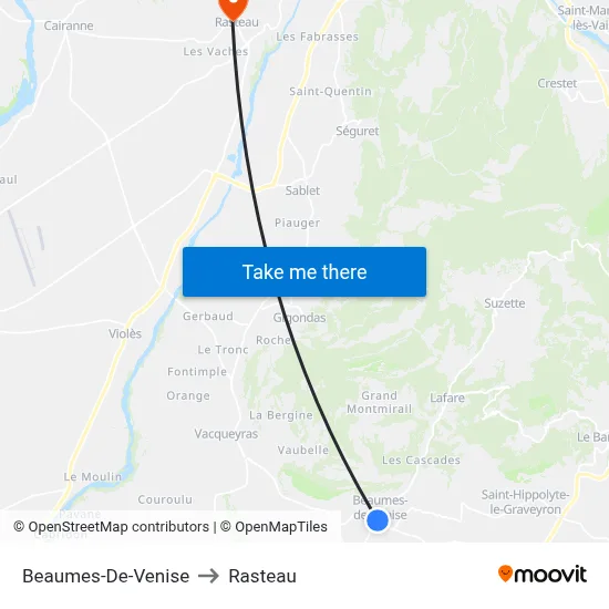 Beaumes-De-Venise to Rasteau map