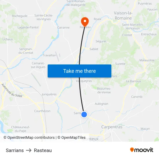 Sarrians to Rasteau map