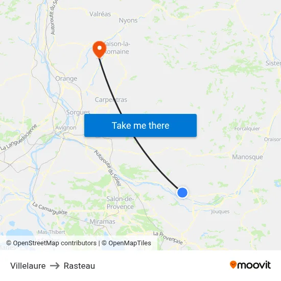 Villelaure to Rasteau map