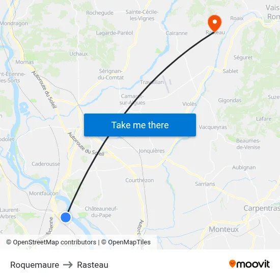 Roquemaure to Rasteau map
