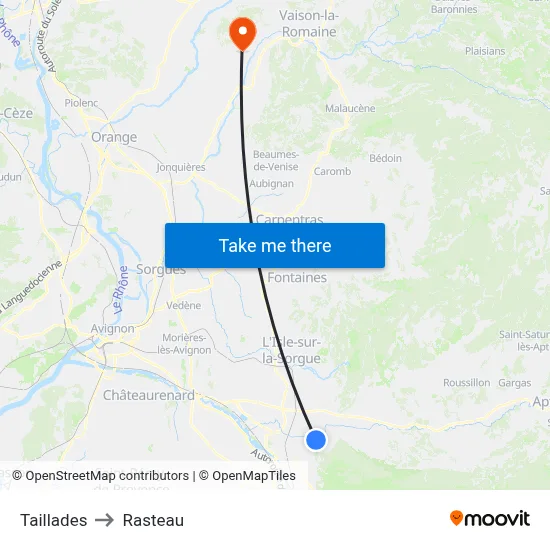Taillades to Rasteau map