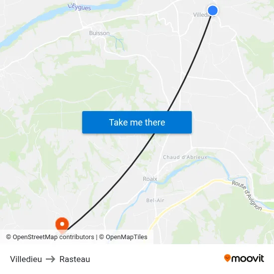Villedieu to Rasteau map